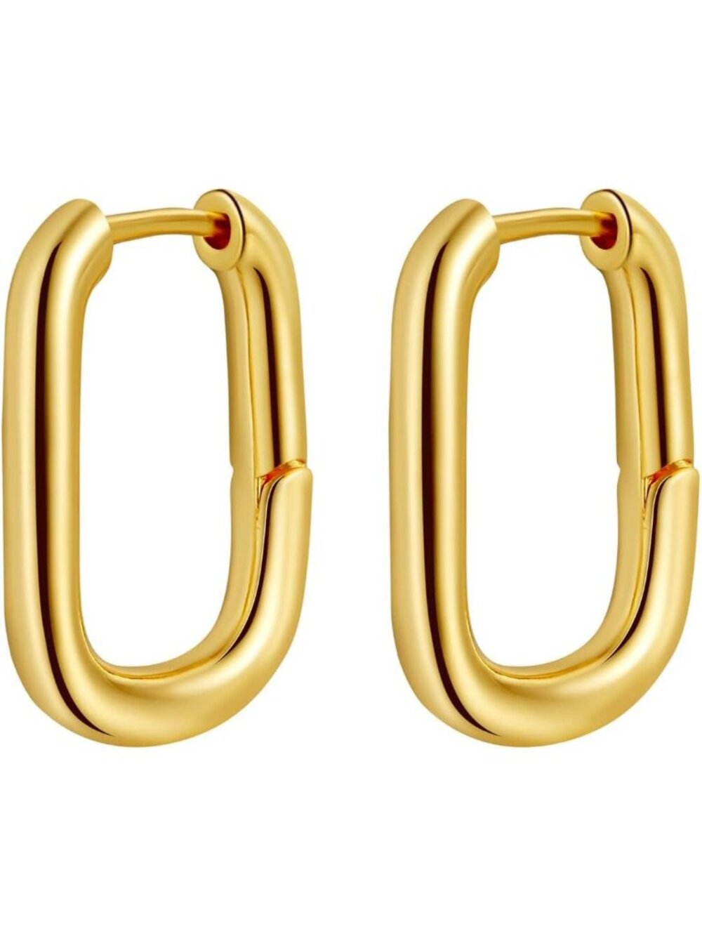 Women's 14K Gold Plated Oval Huggie Plain Chunky Hoop Earrings